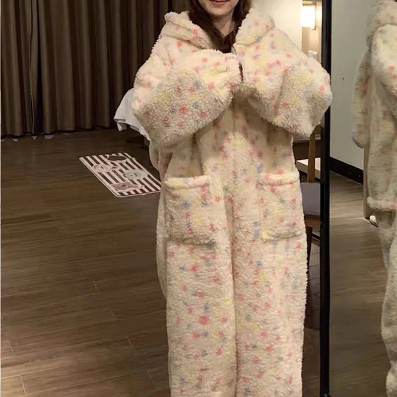Women's Hooded Fleece Onesie Pajamas | Cartoon Print Sleepwear