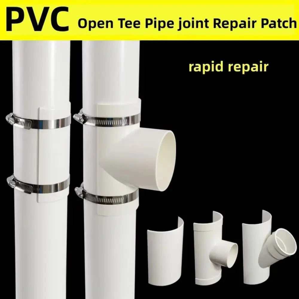 PVC Tube Repair Patch Open Tee 50 75 110 Pipe Joint White Plumbing