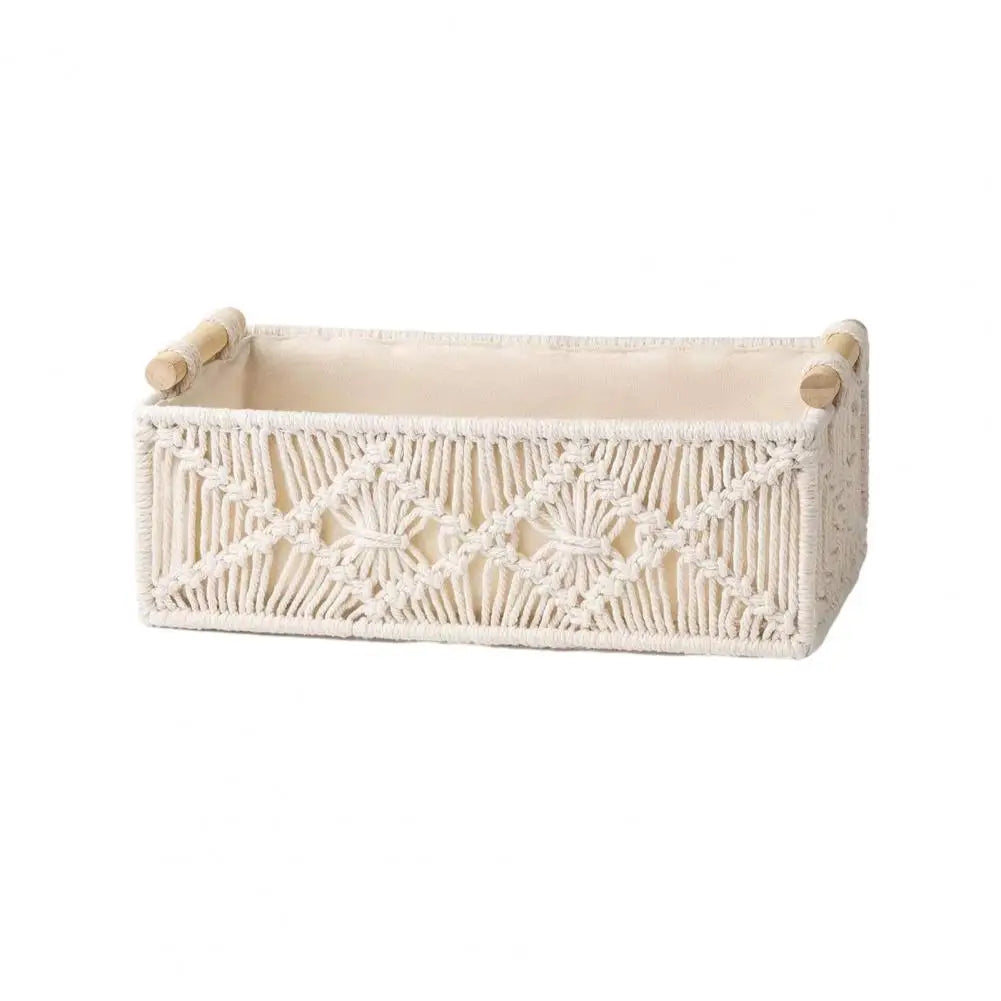 Storage Box Wooden Handles Large Capacity Woven Design Basket Home