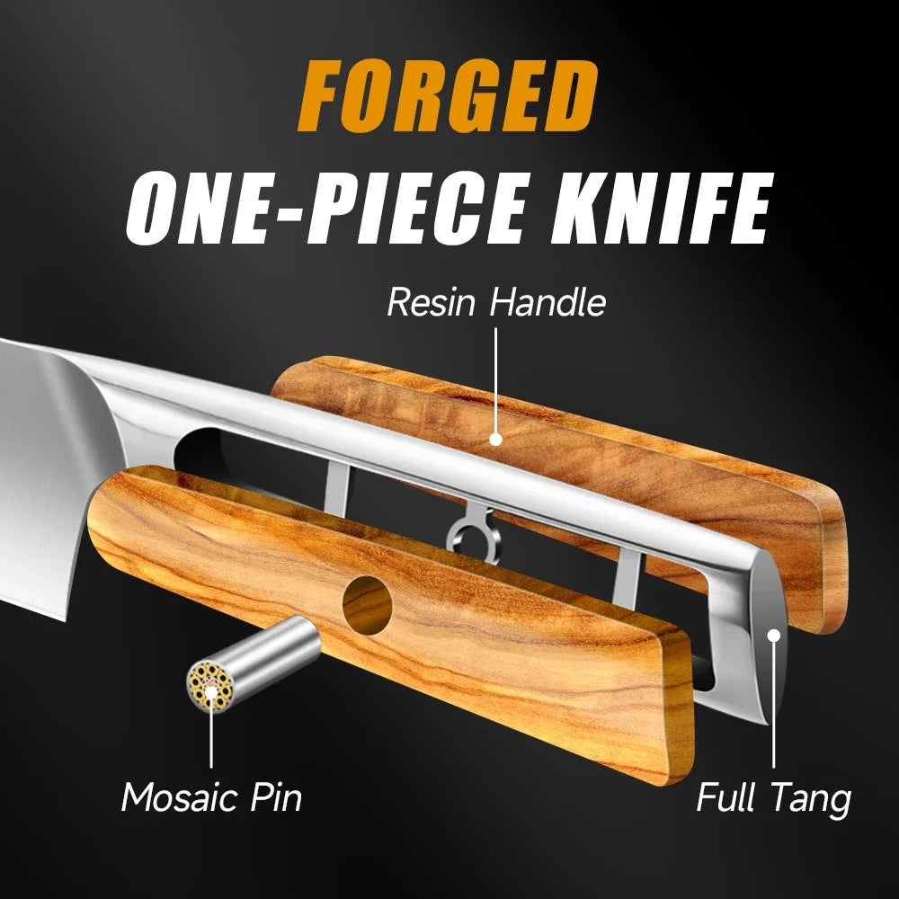 Sunnecko Chef's Knife – Stainless Steel & Olive Wood Handle