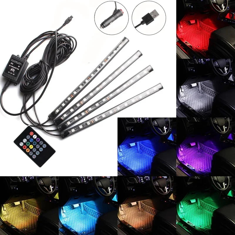 Car RGB LED Interior Ambient Light Strip Kit – 8 Colors 4 PCS