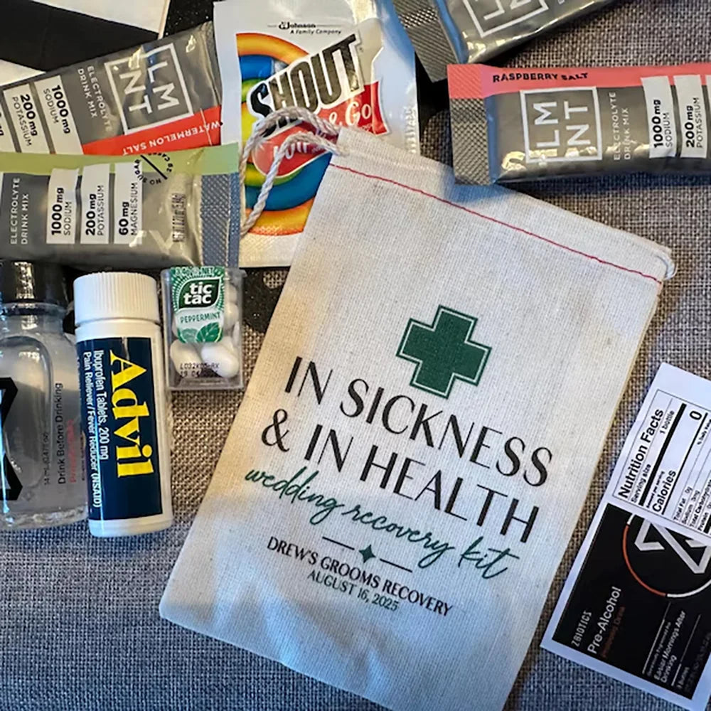 Custom "In Sickness & In Health" Wedding Hangover Recovery Kit Bag