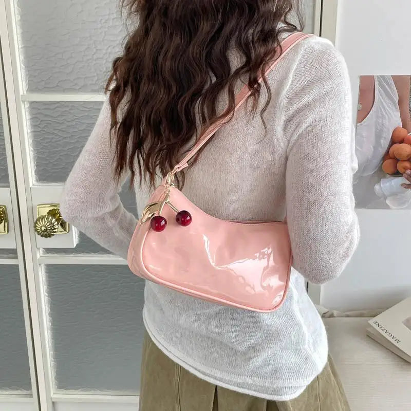 Women's PU Leather Shoulder Bag with Cherry Pendant