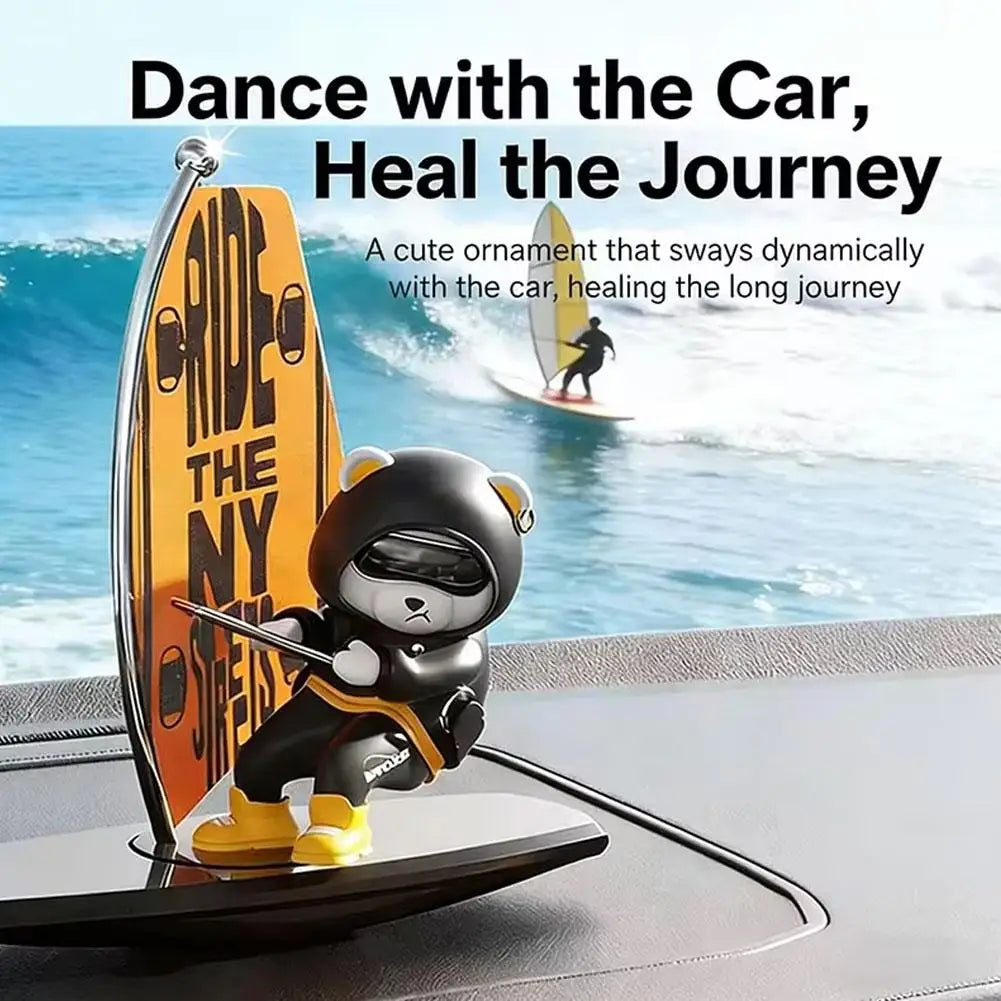 Creative Car Ornaments Surfing Bears Swinging Rotating Cartoon