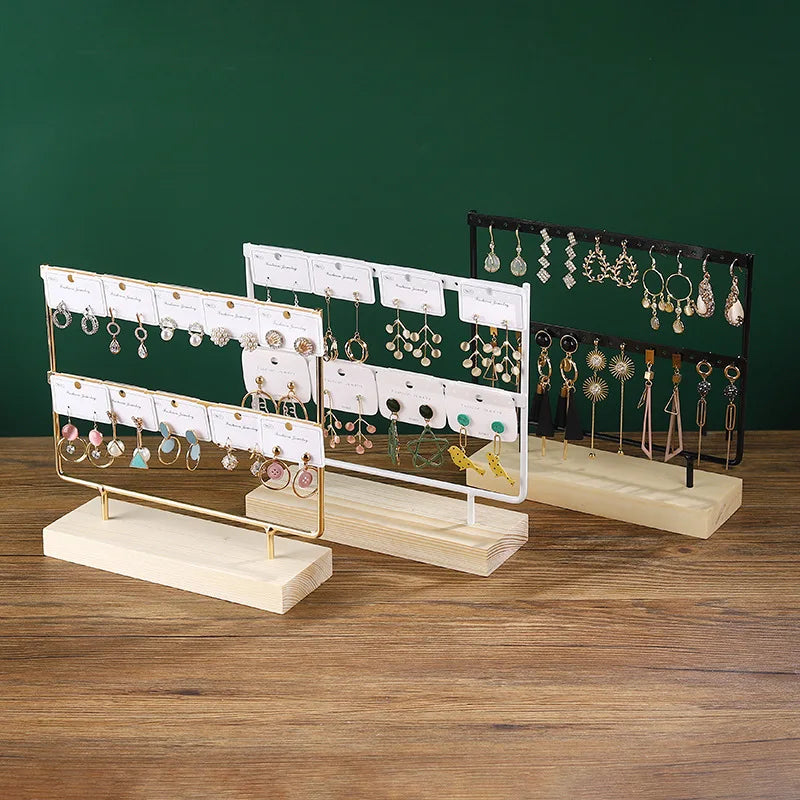 Solid Wood Iron Earring Holder Rack – Multi-Tier Jewelry Display