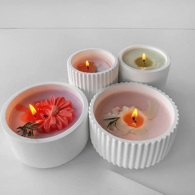 Candle Vessel Silicone Mold Cylindrical Ribbed Smooth Concrete Resin