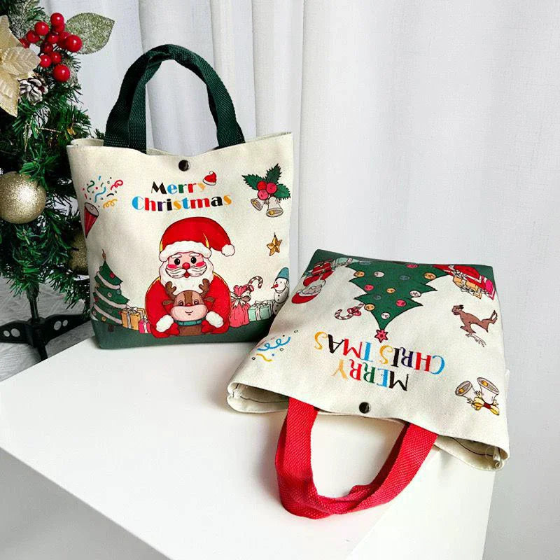 Christmas Canvas Tote Bags – Santa, Reindeer & Snowman Gift Bags