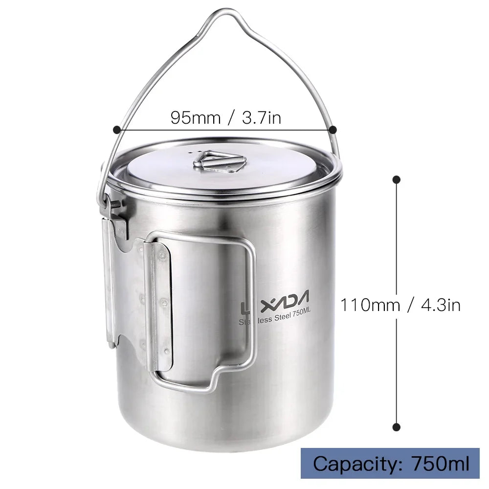 Lixada Outdoor Stainless Steel Water Cup Mug Foldable Handles Lid