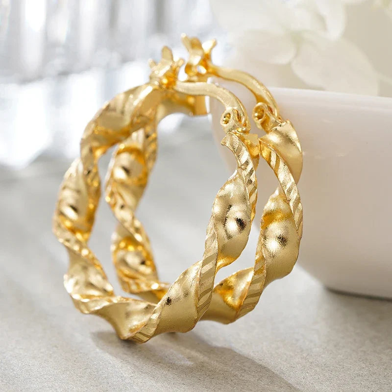 Huitan Twisty Hoop Earrings – Geometric Fashion Jewelry Women