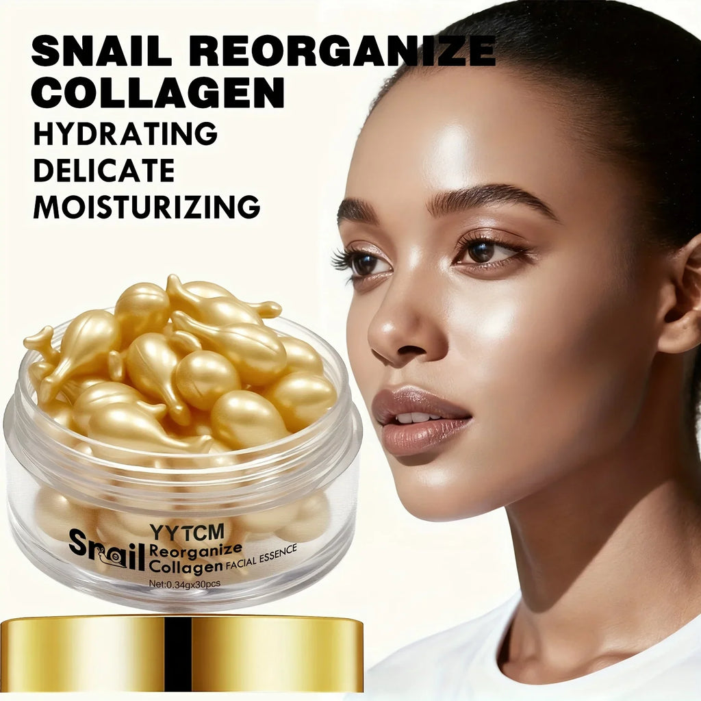 Snail Collagen Essence Capsules – Squalane, Fullerene & Ginseng