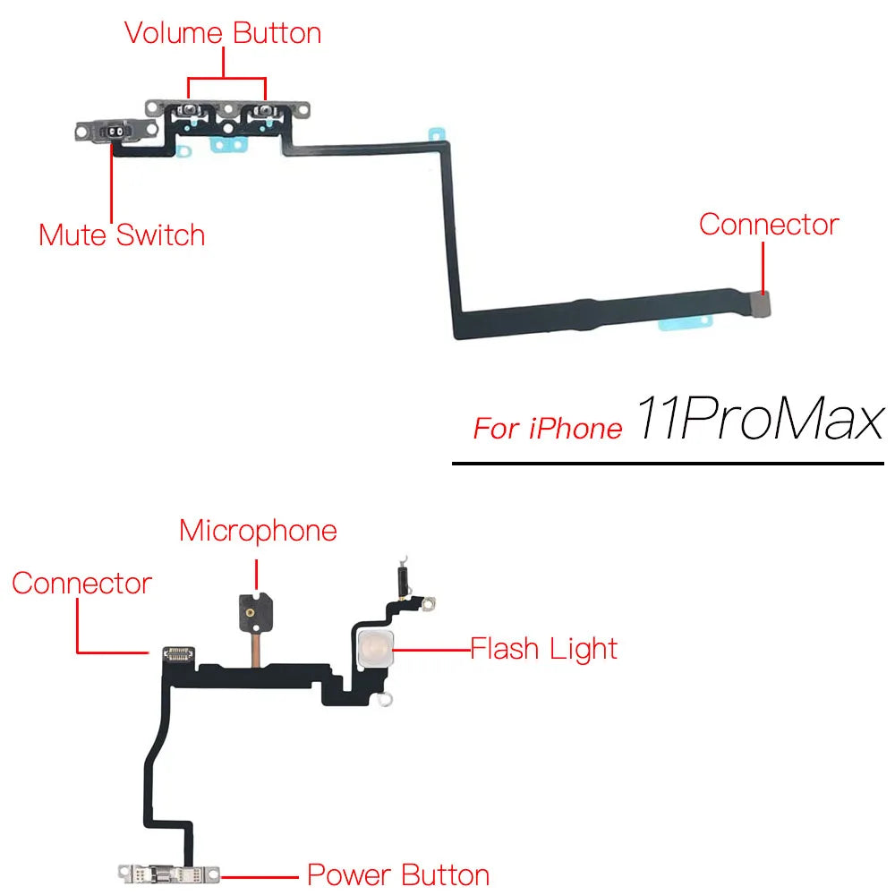 iPhone 11 Pro Max Power Volume Silent Flex Cable w/ Mic & LED