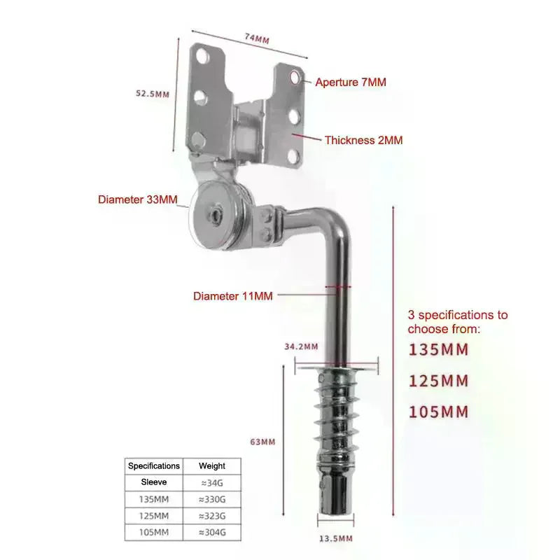 Sofa Headrest Lift Hinges 105-135mm Height Angle Adjuster 2Pcs