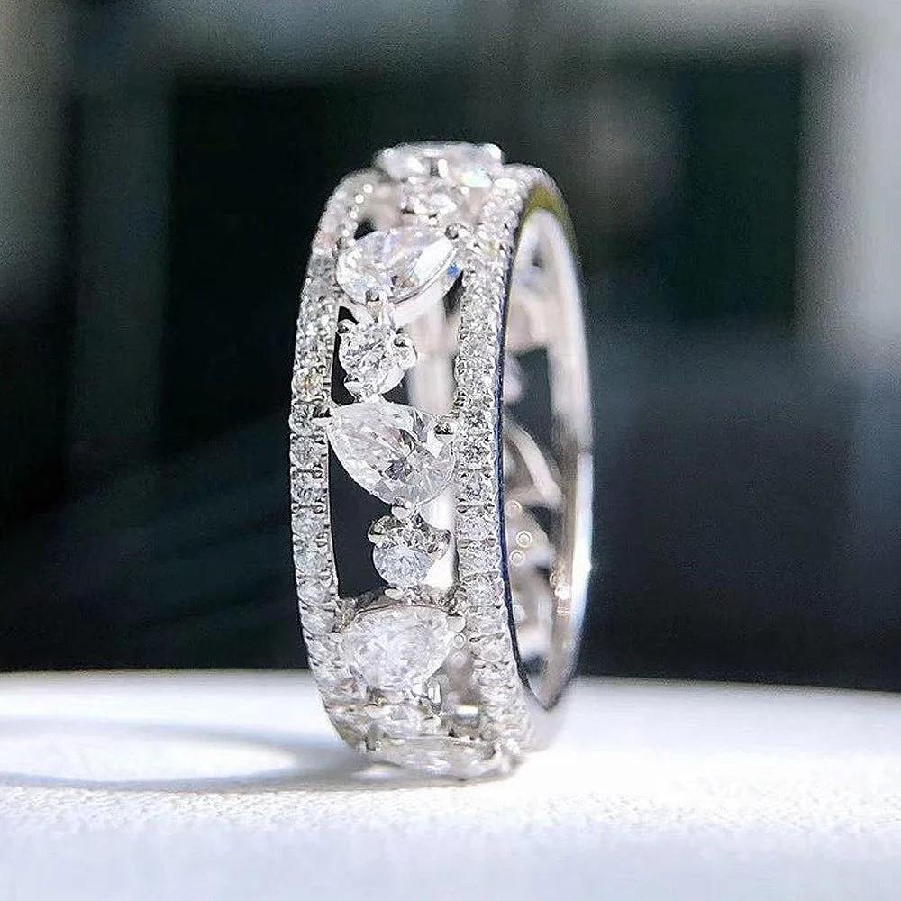 Huitan Women's CZ Eternity Wedding Band Ring – Silver Tone