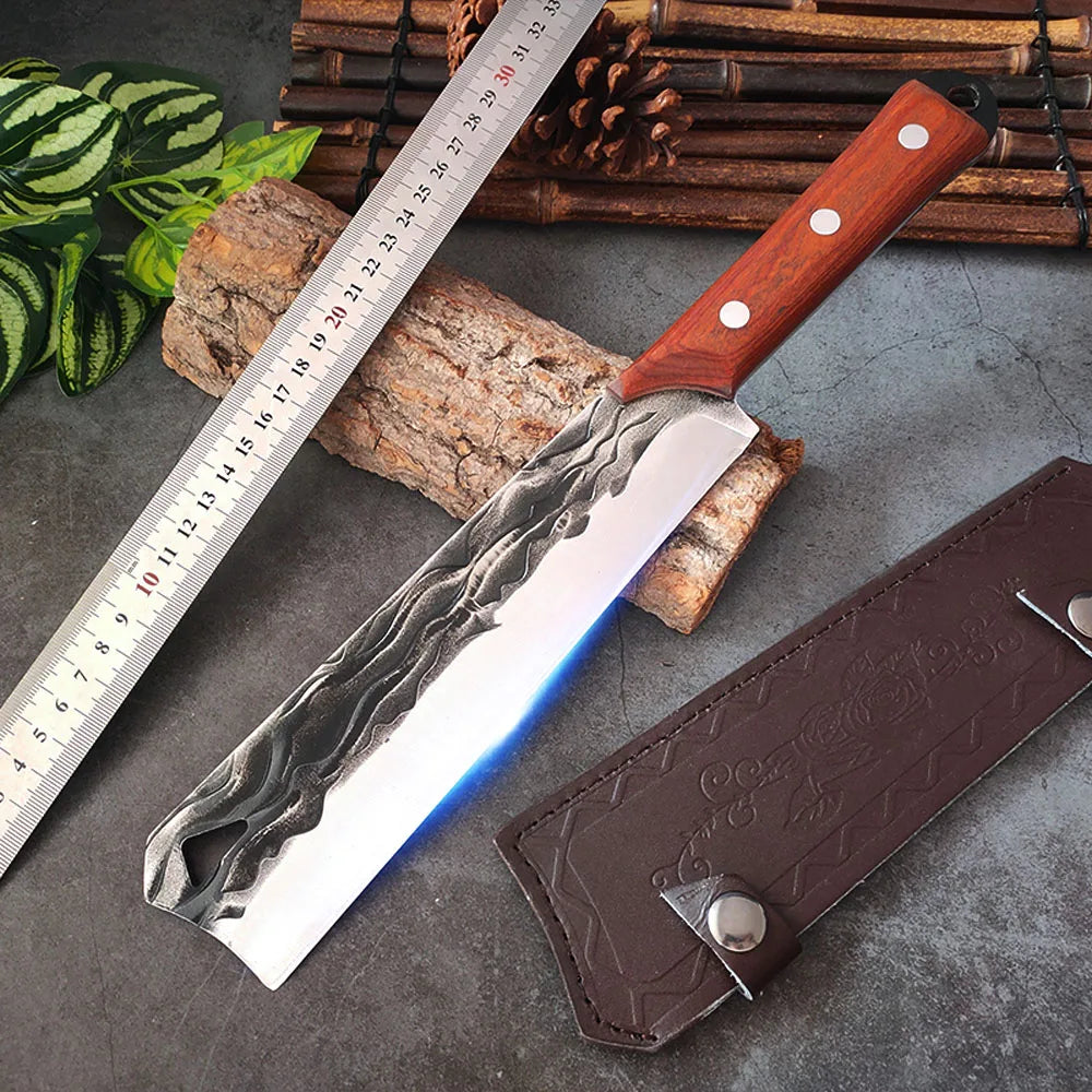 InLeung Hand Forged Chef Cleaver Knife – Wood Handle, Steel