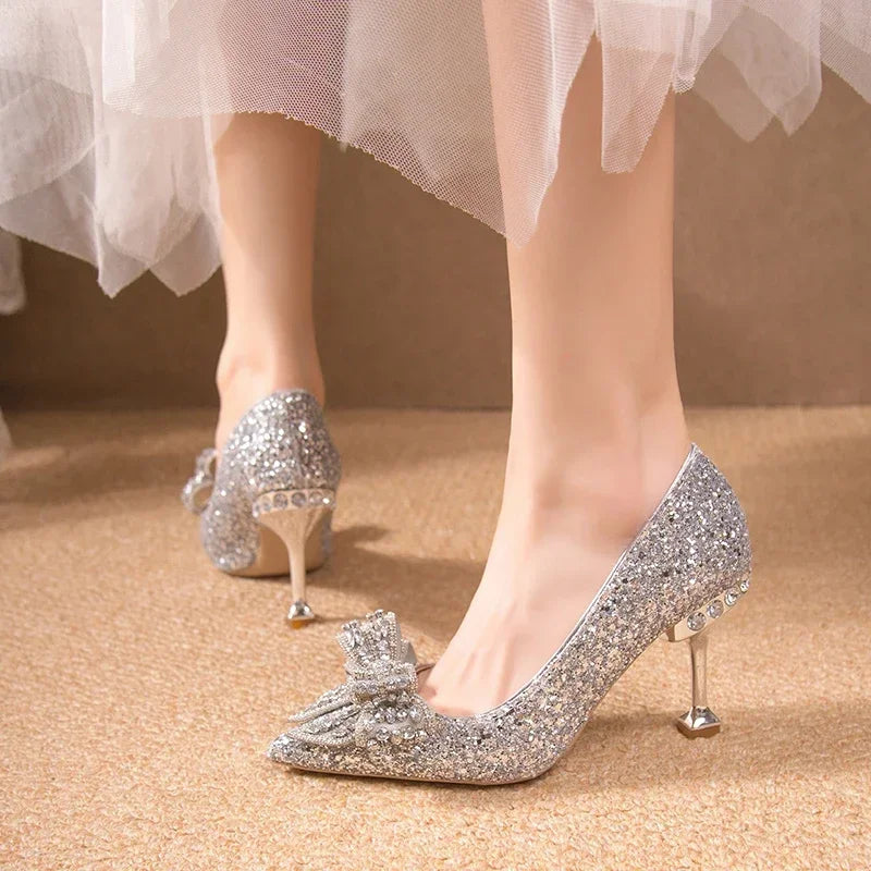 Women's Rhinestone High Heel Pumps – Bridal Wedding Party Shoes