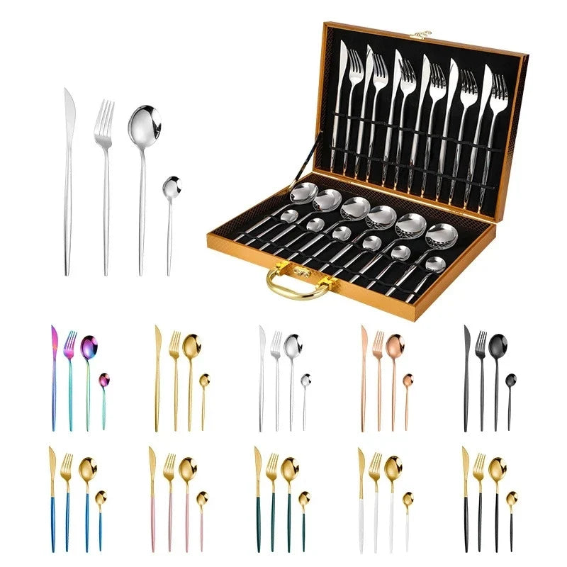 24-Piece Gold Stainless Steel Cutlery Set for 6 | Gift Box