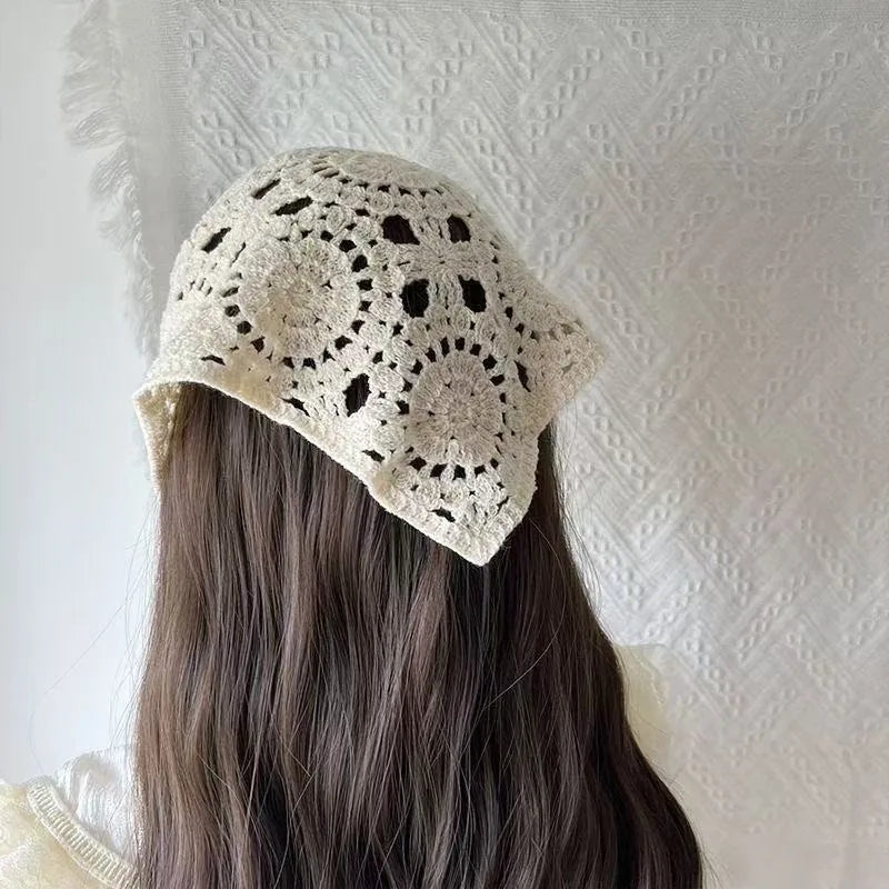 Floral Crochet Lace Women's Bandana – Triangle Headscarf