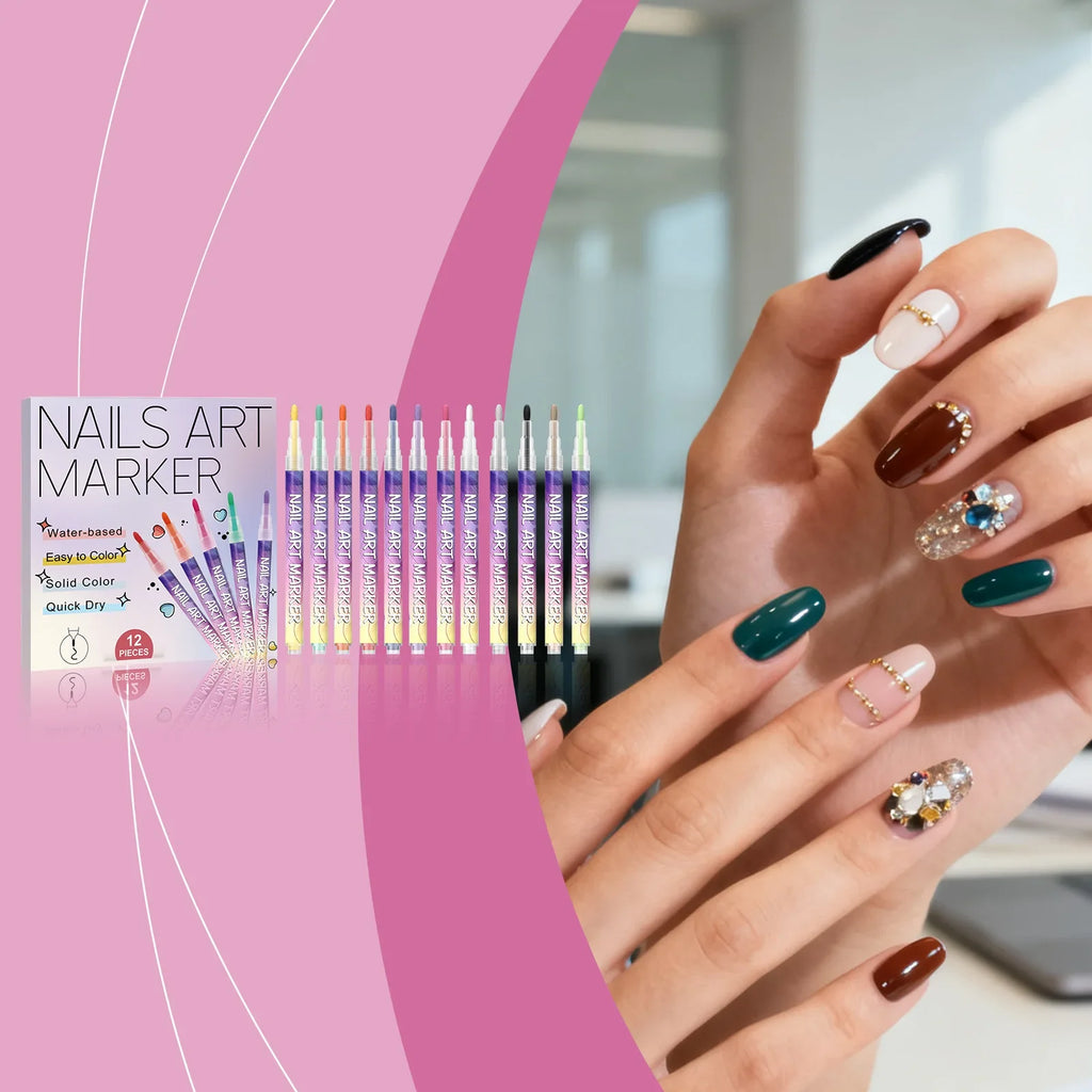 12pc Nail Art Graffiti Pens – Waterproof Quick-Dry DIY Liner