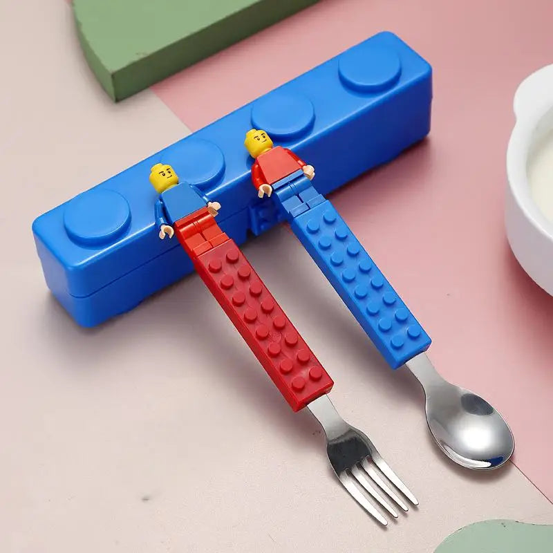 Building Blocks Kids Cutlery Set – Stainless Steel Fork & Spoon