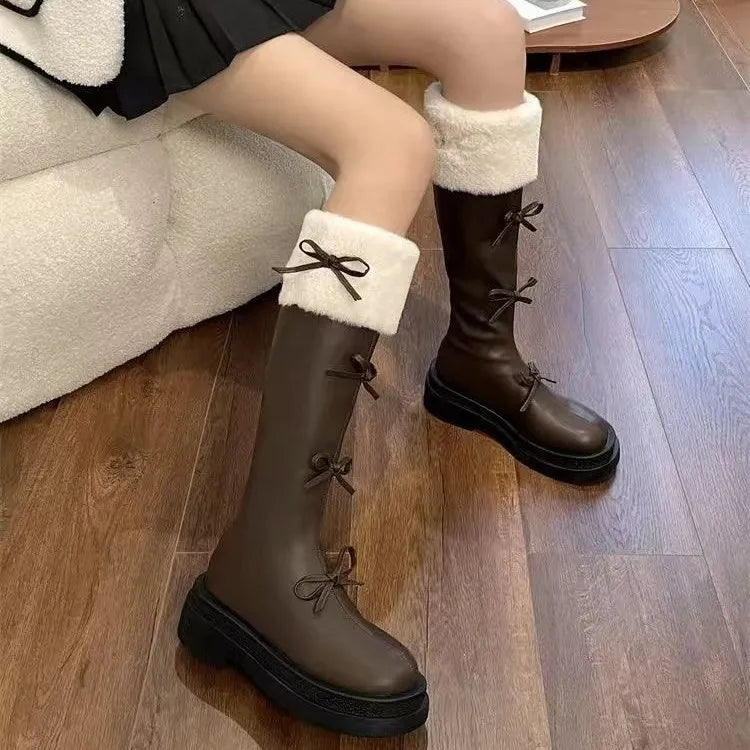 Women's Mid-Calf Zip Boots – Butterfly-Knot PU Leather Booties