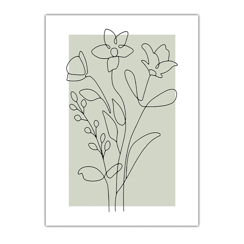 Nordic Floral Canvas Wall Art – Black & White Minimalist Print