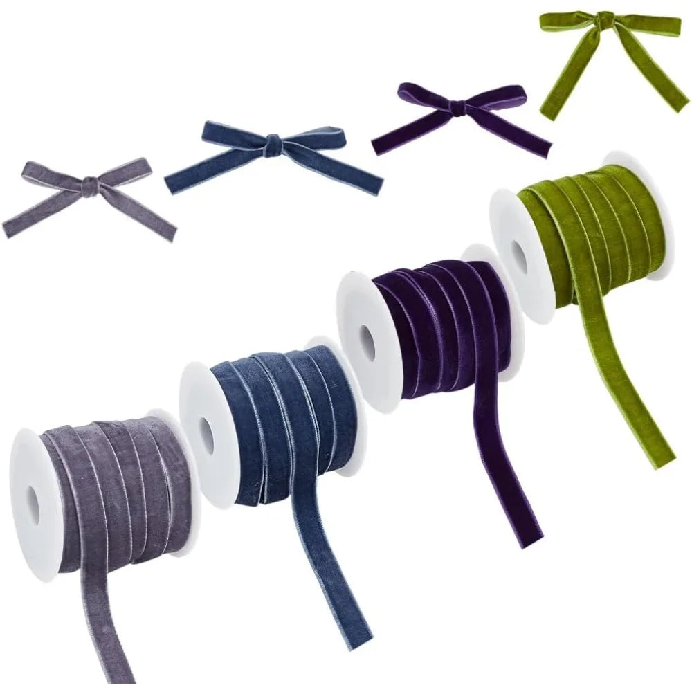 40 Yards Velvet Ribbon Set – 4 Colors 3/8 Inch with Spools