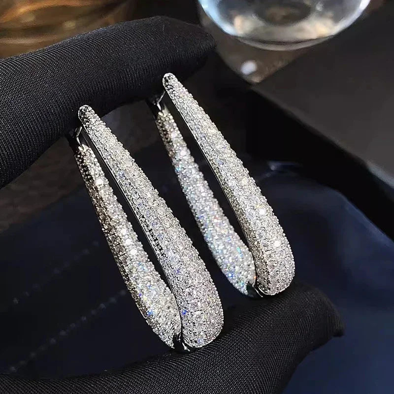 Huitan CZ Geometric Oval Hoop Earrings | Luxury Women's Jewelry