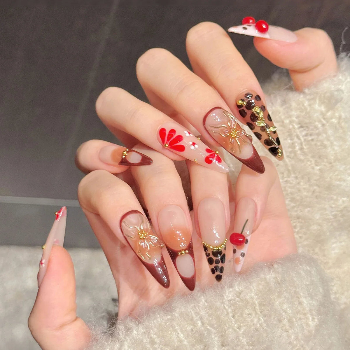 Long Pointed Press On Nails | Gradient Tortoiseshell French Tips