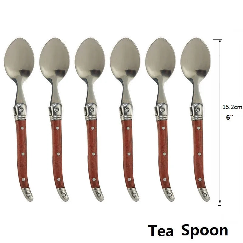 6-Piece Laguiole-Style Cutlery Set – Wood Handle Forks & Spoons