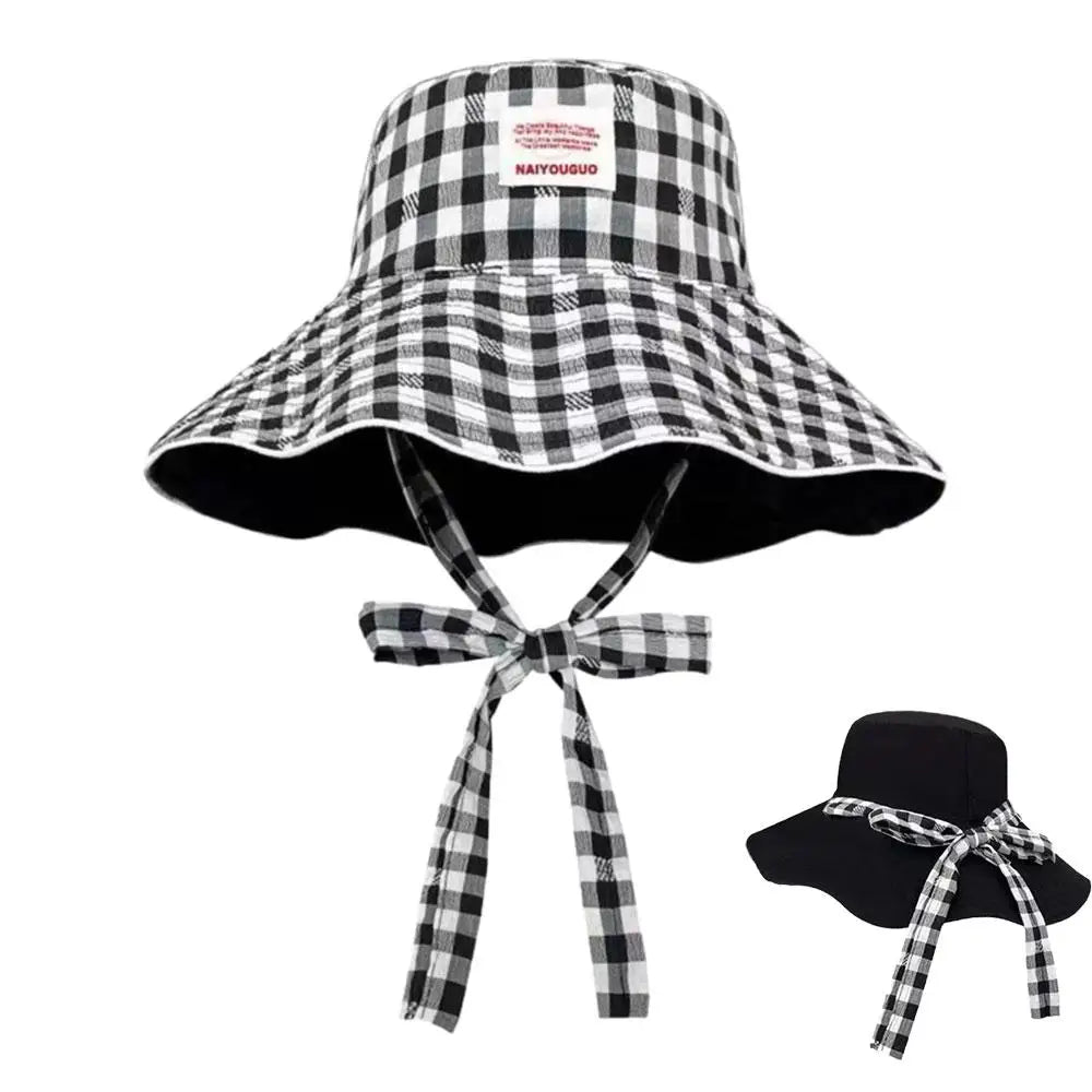 Women Summer UV Protection Wide Brim Sun Hats Chin Strap Cute Pastel