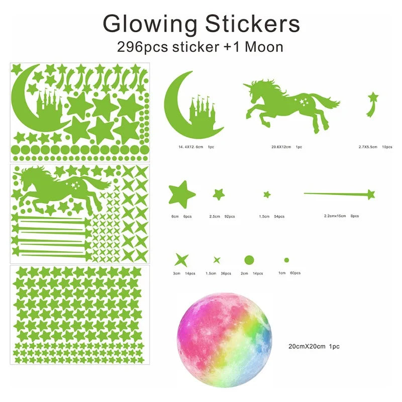 Glow in the Dark Unicorn Wall Sticker | 20cm Kids Room Decal