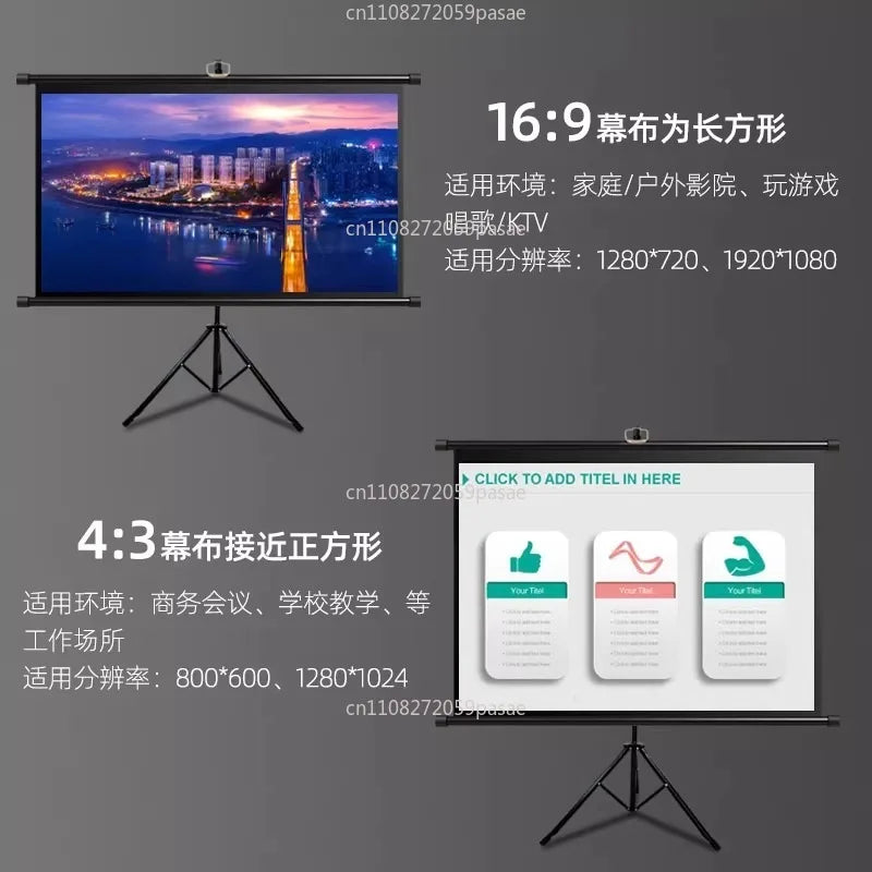 100" Tripod Projector Screen 16:9 4K HD Portable Home Cinema