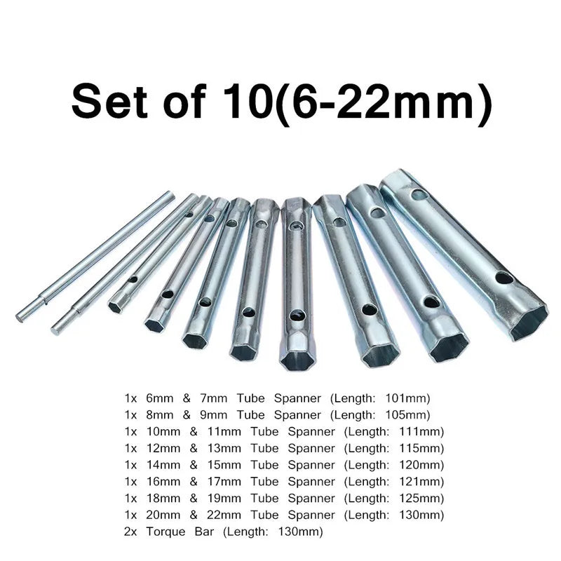 6- Metric Tubular Box Wrench Tube Bar Spark-plug Spanner Steel Double