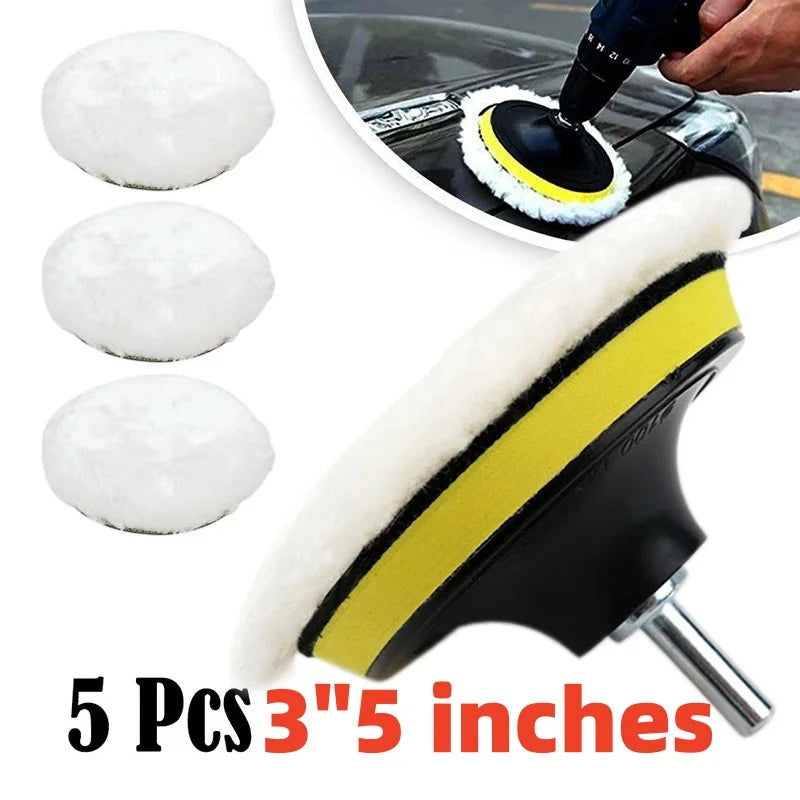 5-Pack Wool Car Polish & Wax Buffing Pads 3/5 Inch Kit