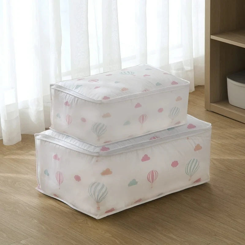 Foldable Quilt Storage Bag – Feather Print Blanket Organizer