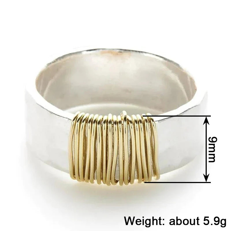 Huitan Two-Tone Textured Brass Ring – Women's Fashion Jewelry