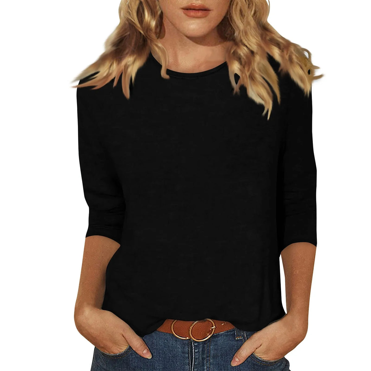 Women's Casual 3/4 Sleeve Round Neck Print Blouse Top | S–5XL