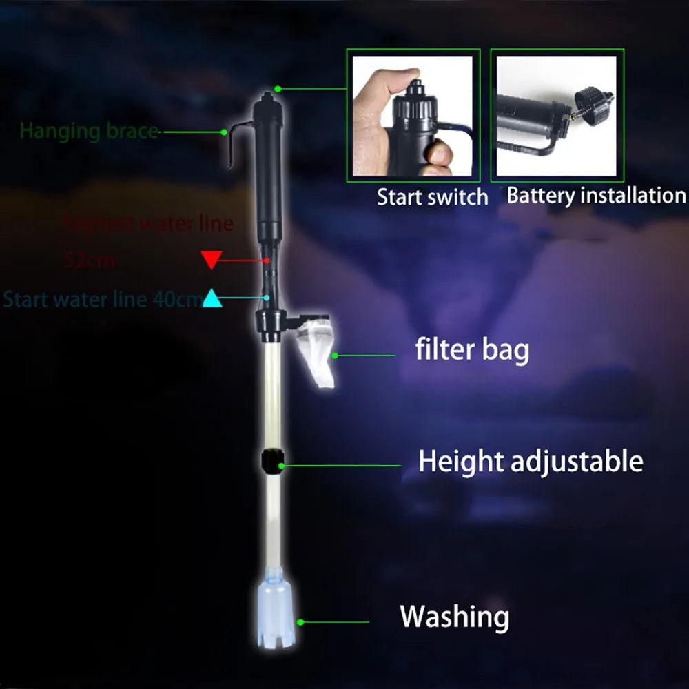 Electric Aquarium Gravel Cleaner 3-in-1 Fish Tank Vacuum Siphon
