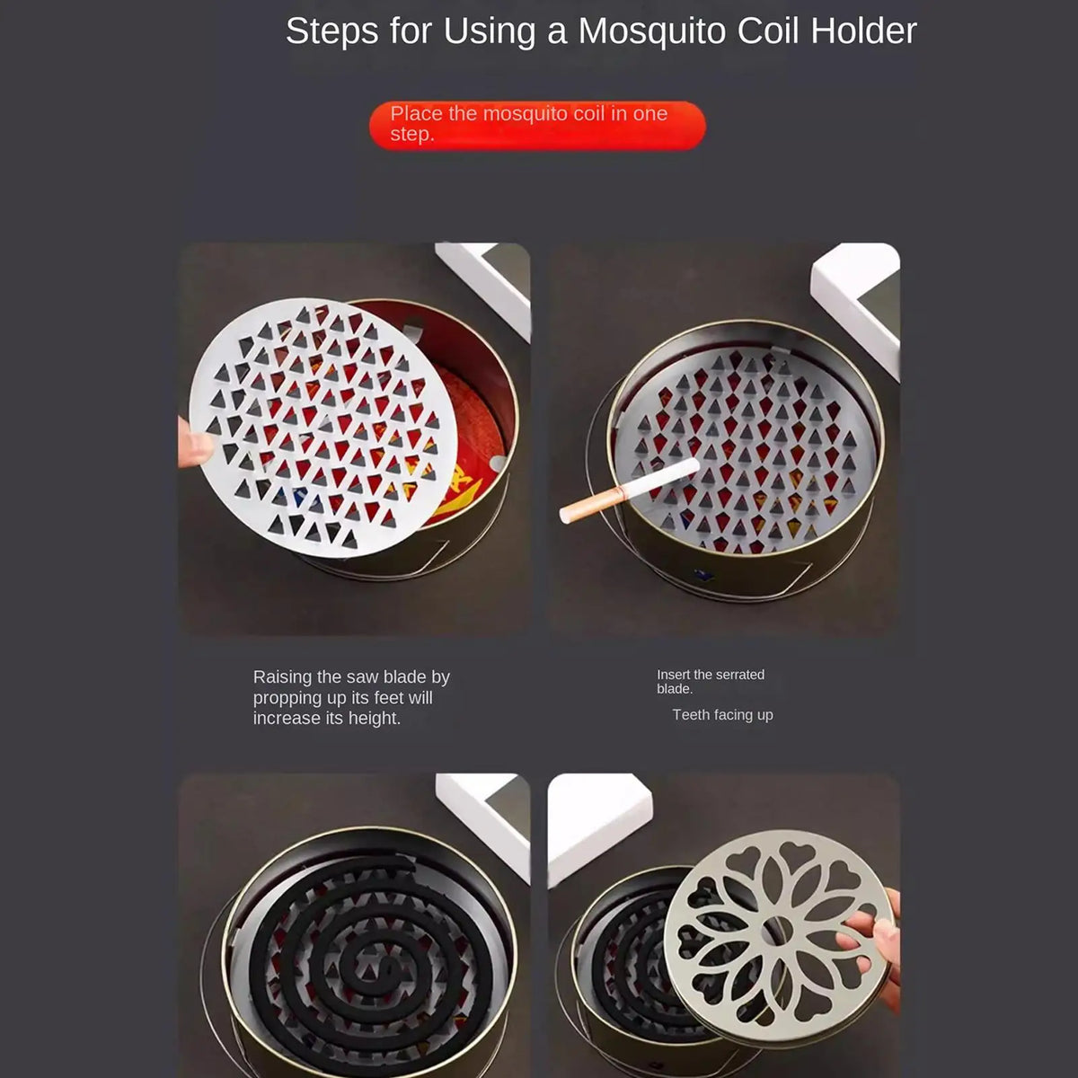 Stainless Steel Mosquito Coil Holder Box with Lid & Handle