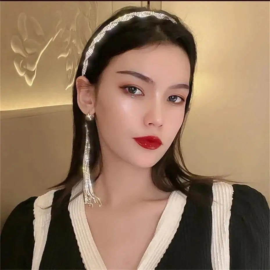 Black Velvet Rhinestone Tassel Headband – Bridal Hair Clip