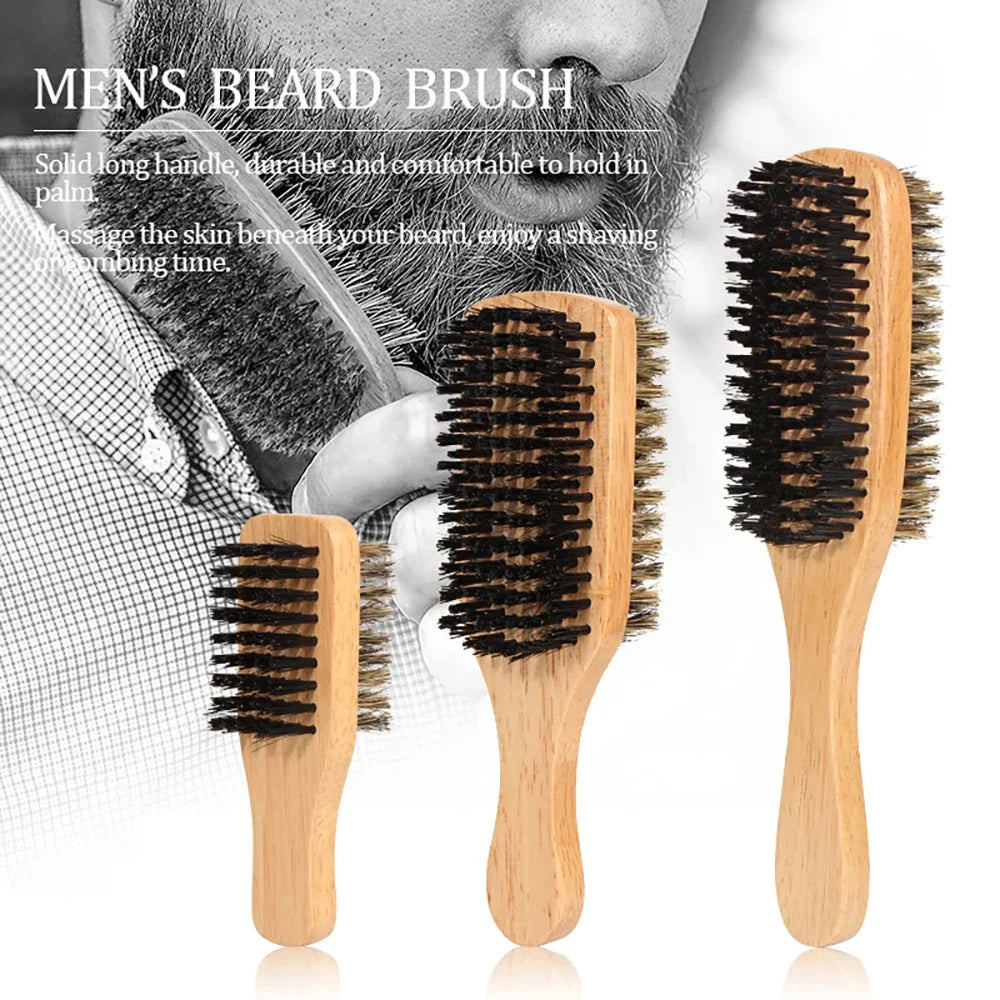 Men's Boar Bristle Hair & Beard Brush – Natural Wood S/M/L