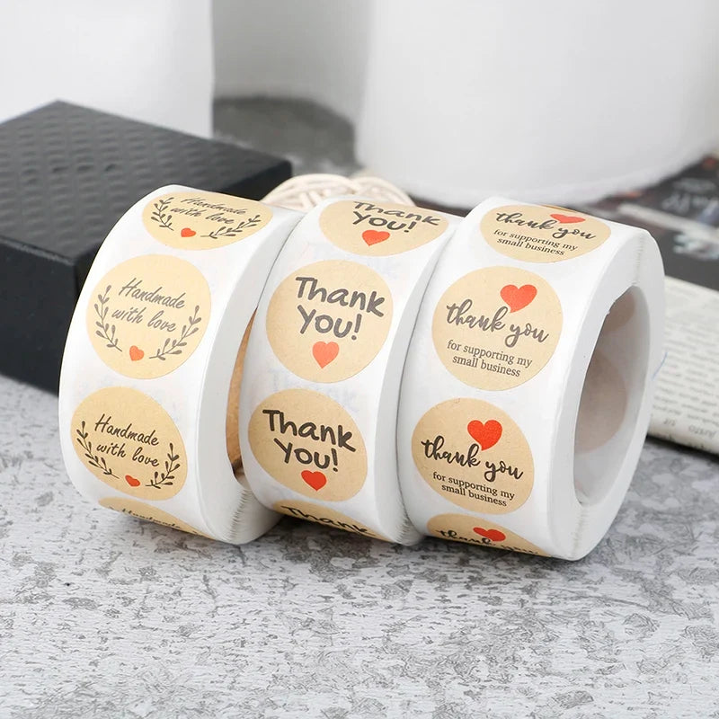 500 Thank You Stickers – Round Kraft Paper Seal Labels Roll