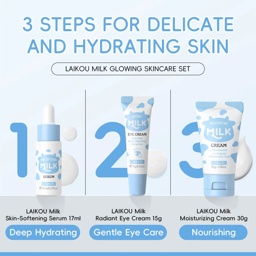 LAIKOU Milk 3-Piece Travel Skincare Set – Serum, Eye Cream & Cream