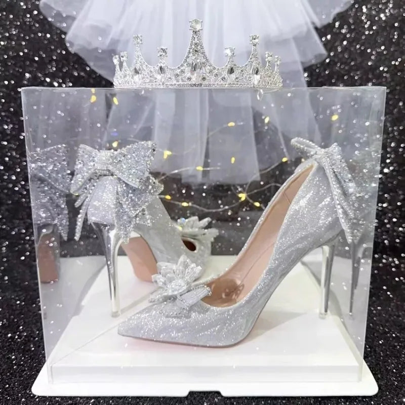 Crystal Bow Stiletto Heels – Women's Bridal Wedding Pumps