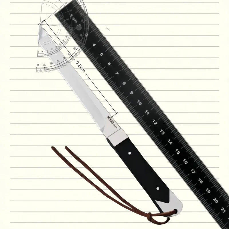 M390 Steel Fixed Blade Knife – Ebony Handle & Leather Scabbard