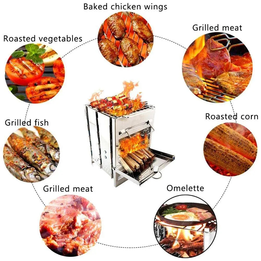 Portable Folding Wood Burning Camp Stove | Stainless Steel