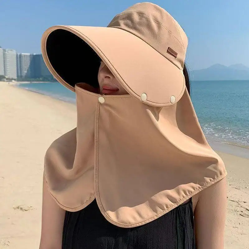 Women's UV Wide Brim Visor Shawl Cap | Beach & Outdoor Sun Hat