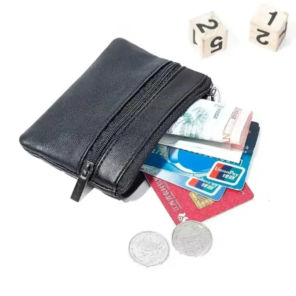 Unisex PU Leather Coin Purse & Key Holder – Zipper Mini Wallet