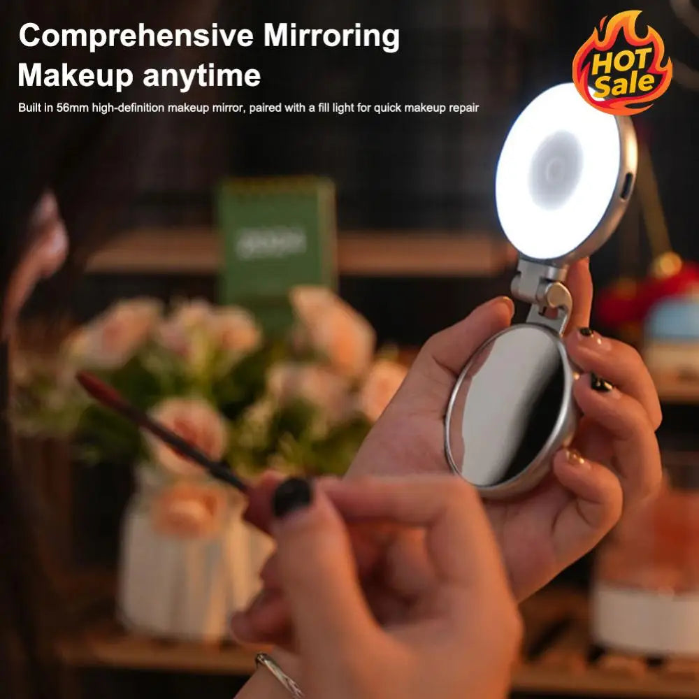 3-in-1 Magnetic Selfie Light with Mirror – Rechargeable LED