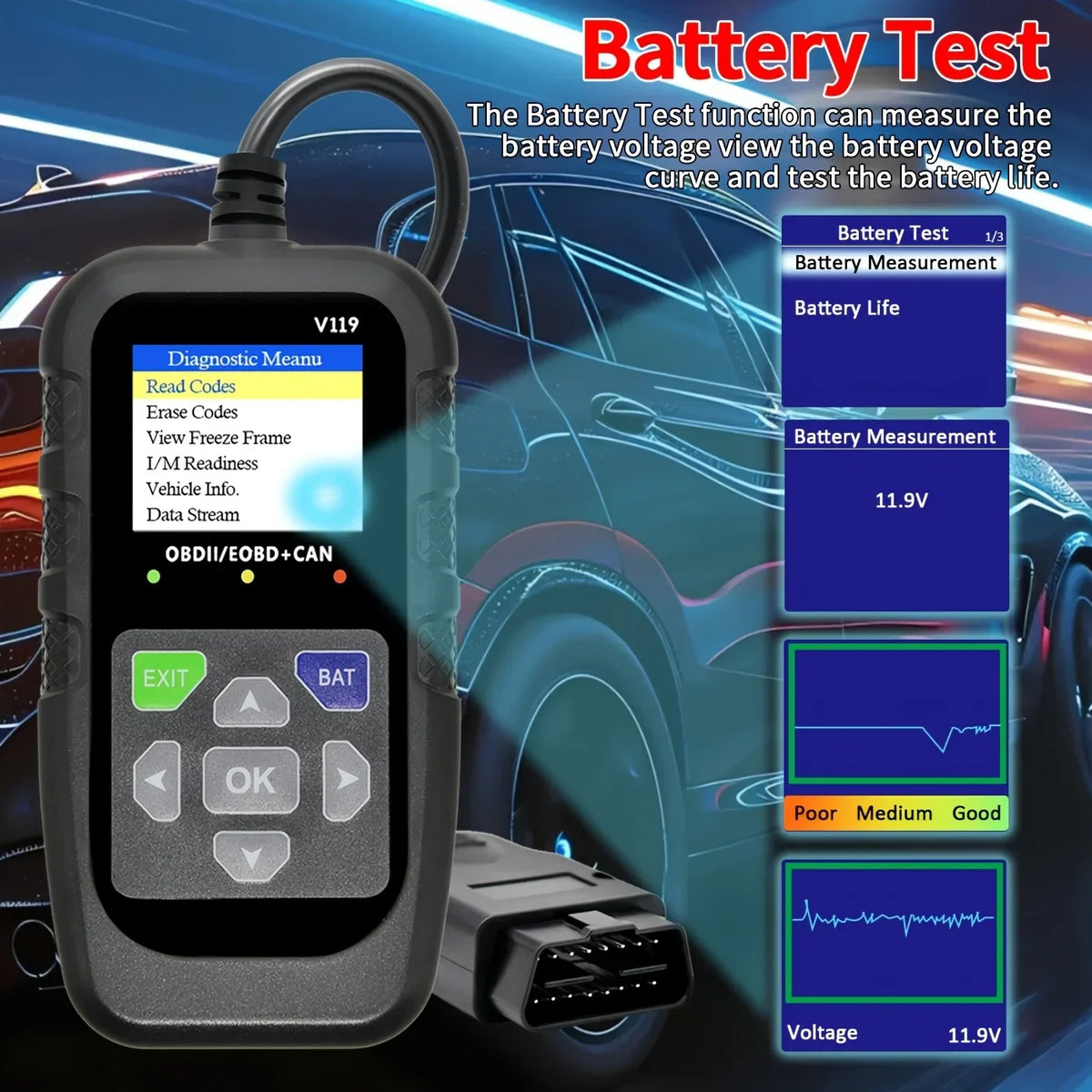OBD2 Car Diagnostic Tool V119 – Engine Fault Code Reader